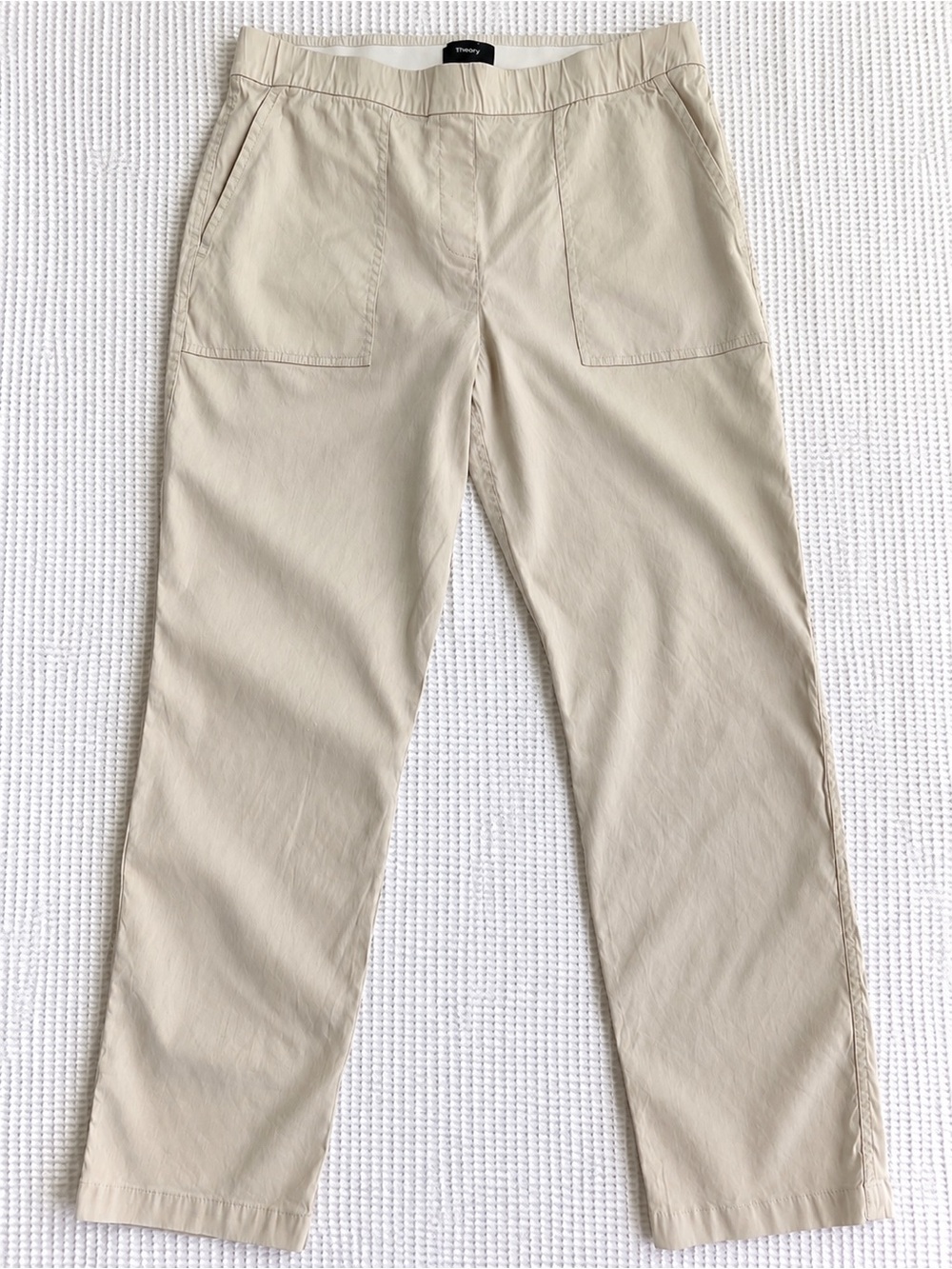 Theory Linen Blend Pull-On Pants Size 8 Beige Taupe Straight Leg Minimalist